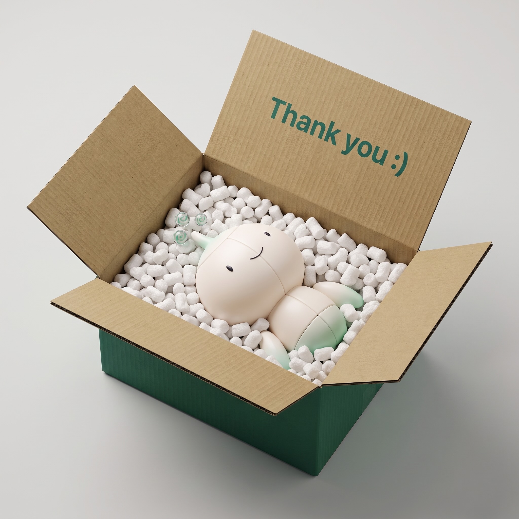 The Nook mascot being unboxed from a delivery package